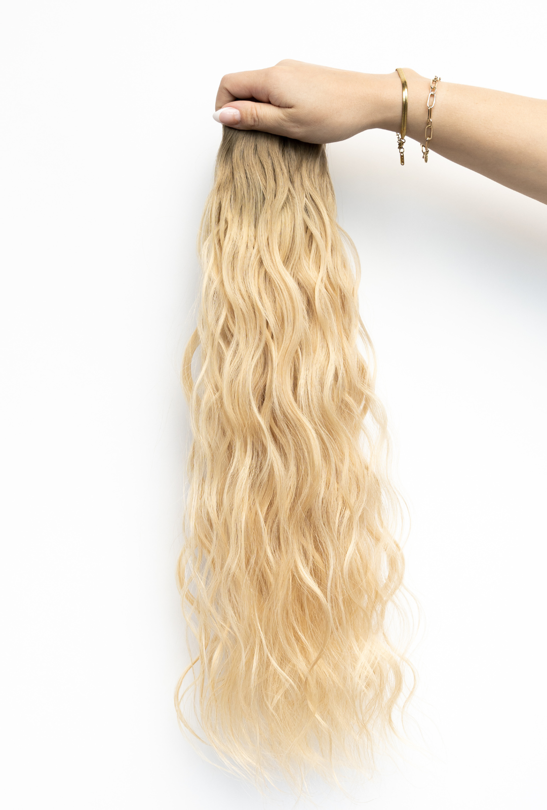 Waved by Laced Hair Machine Sewn Weft Extensions Rooted #8/D16/22 (Rooted Buttercream)